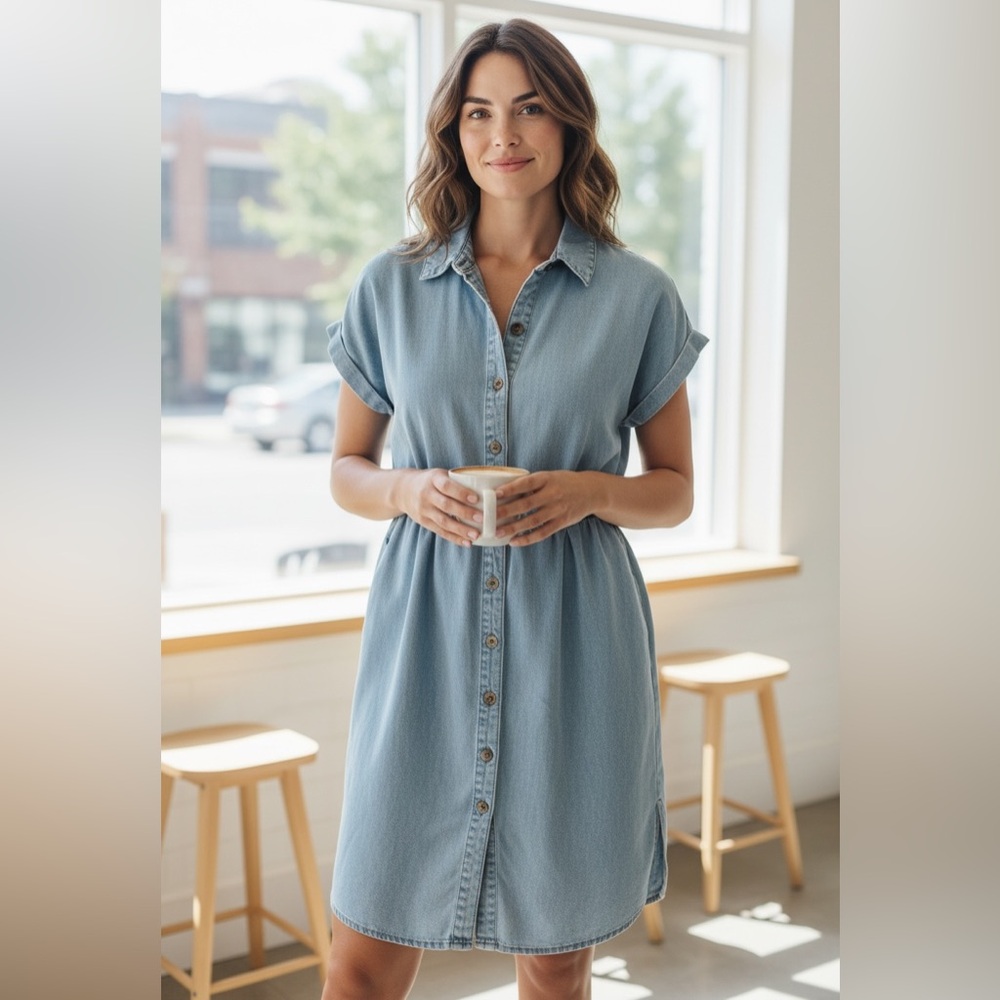 LOFT Light Blue Button-Front Mini Dress